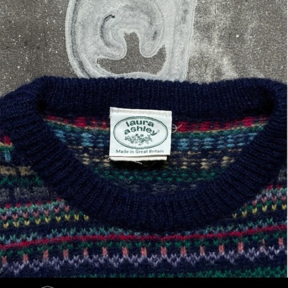 Vintage Laura Ashley Fair Isle Crew Neck Sweater S/M - Picture 5 of 8